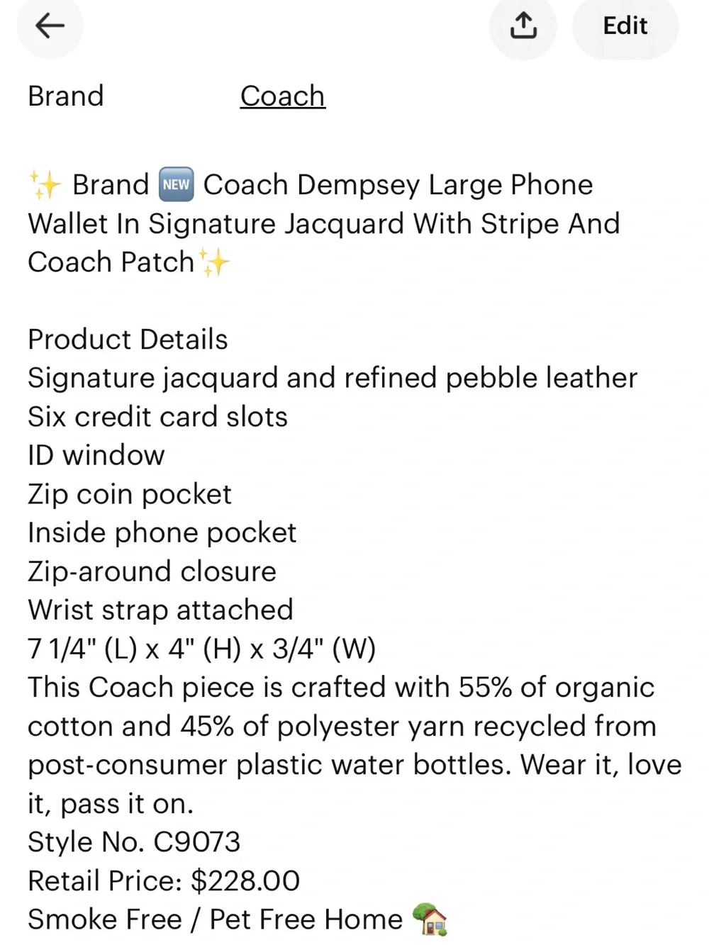 ✨Brand New Coach Dempsey Large Phone Wallet ✨